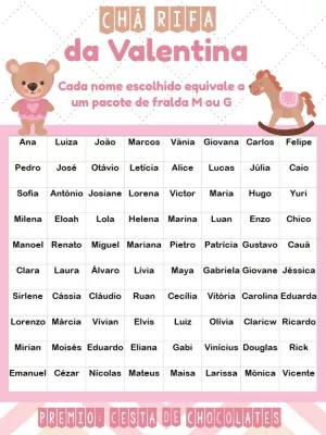Chá Rifa Ursinha Rosa Editável para Imprimir e Enviar