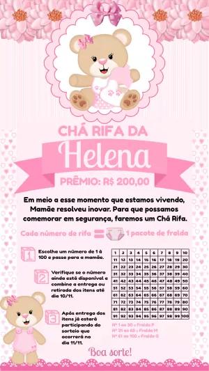 Convite Chá Rifa Ursinha Princesa para Editar Online