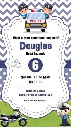 Convite de Aniversário Polícia Infantil para Editar Online