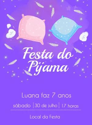 Convite Aniversário Festa do Pijama Menina para Editar Online