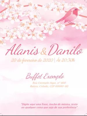 Convite de Casamento Floral com Pássaro para Editar Online