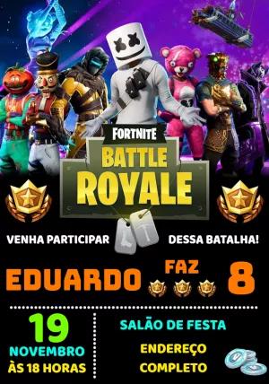Convite de Aniversário Fortnite com Personagens para Editar