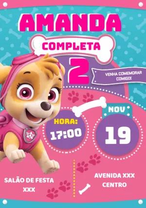 Convite de Aniversário Skye Patrulha Canina para Editar Online