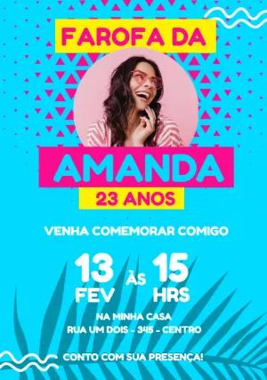 Convite Aniversário Farofa com Foto para Editar Online