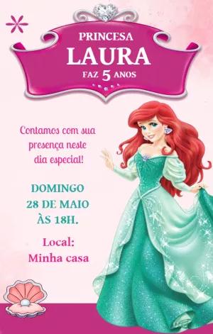 Convite Aniversário Pequena Sereia Ariel para Editar Online
