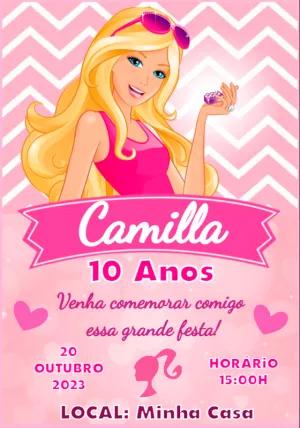 Convite de Aniversário Barbie Rosa para Editar e Imprimir