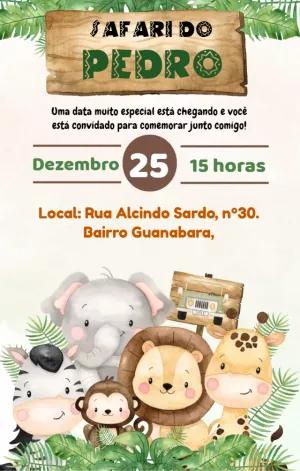 Convite Aniversário Safari com Animais para Editar Online