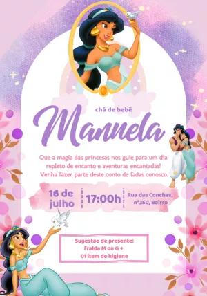 Convite Chá de Bebê Princesa Jasmine para Editar Online
