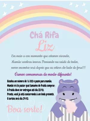 Convite Chá Rifa Arco-Íris com Hipopótamo para Editar
