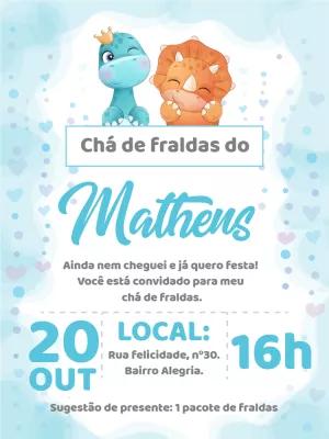 Convite Chá de Fraldas Dinossauro Baby para Editar Online
