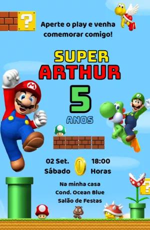 Convite de Aniversário Super Mario Bros para Editar Online