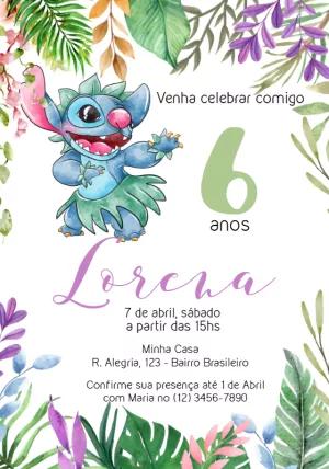 Convite de Aniversário Stitch Tropical Editável Online