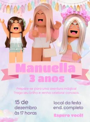 Convite Aniversário Roblox Menina Rosa para Editar Online
