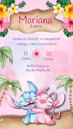 Convite Aniversário Stitch e Angel Tropical para Editar Online