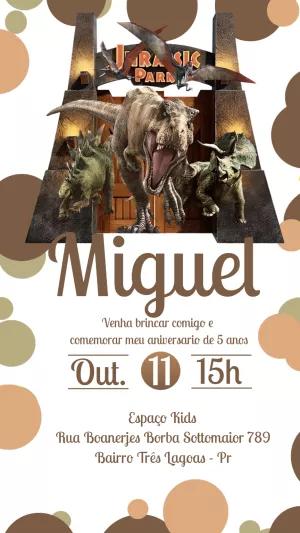 Convite de Aniversário Jurassic Park com Dinossauros para Editar
