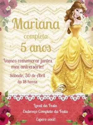 Convite de Aniversário Princesa Bela para Editar Online