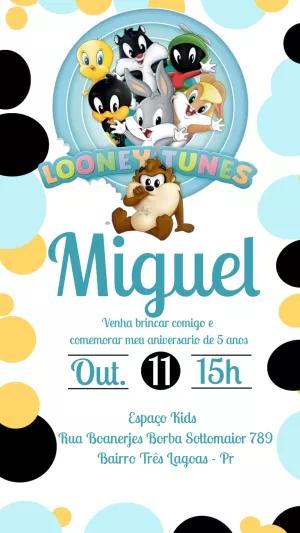 Convite Aniversário Looney Tunes Baby com Personagens para Editar