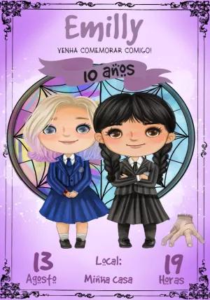 Convite Aniversário Wandinha e Enid para Editar Online