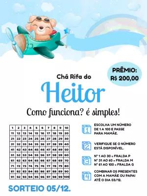 Chá Rifa Ursinho Aviador com Números para Editar Online