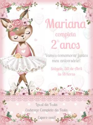 Convite Aniversário Cervinha Bailarina para Editar Online
