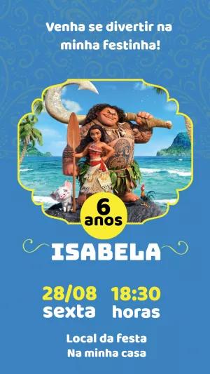 Convite de Aniversário Moana para Editar e Imprimir