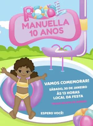 Convite Aniversário Pool Party Menina para Editar Online