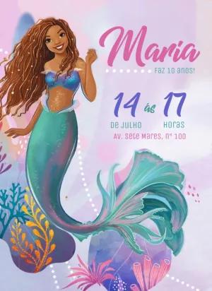 Convite de Aniversário Pequena Sereia para Editar Online