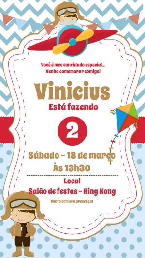 Convite Aniversário Aviador Menino para Editar Online