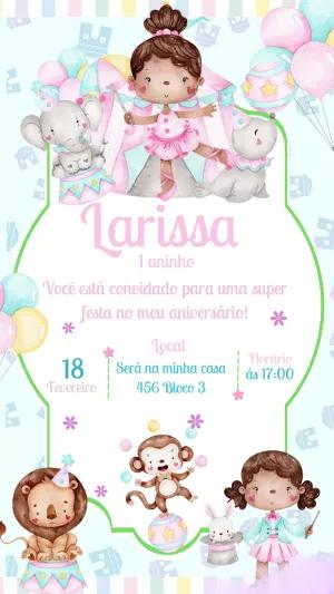 Convite de Aniversário Circo Aquarela Fofo para Editar Online