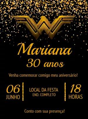 Convite Aniversário Mulher Maravilha Dourado para Editar Online