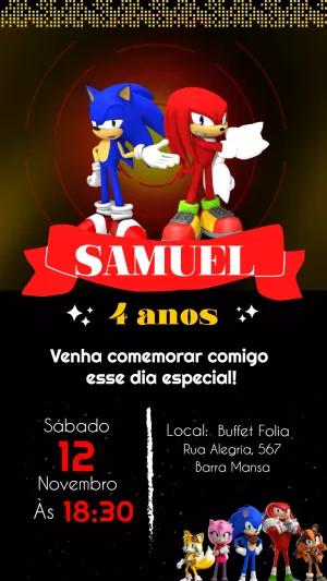 Convite de Aniversário Sonic e Knuckles para Editar Online