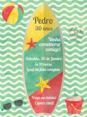 Convite de Aniversário Tema Surf Editável Online