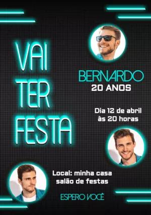 Convite de Aniversário Neon com Foto para Editar Online