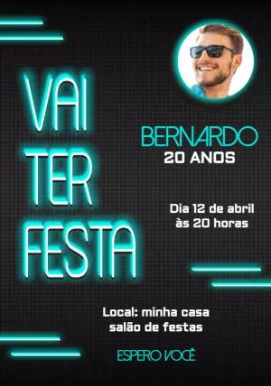 Convite de Aniversário Neon com Foto para Editar Online