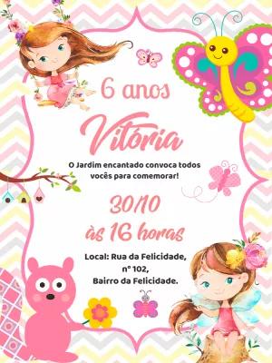 Convite Aniversário Jardim Encantado com Fadas para Editar Online