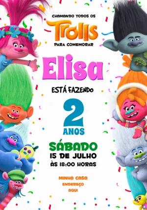 Convite de Aniversário Trolls com Personagens para Editar Online