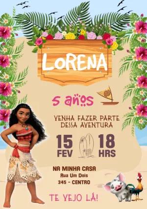 Convite de Aniversário Moana Aventura Tropical para Editar