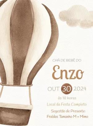 Convite Chá de Bebê Balão Aquarela para Editar Online