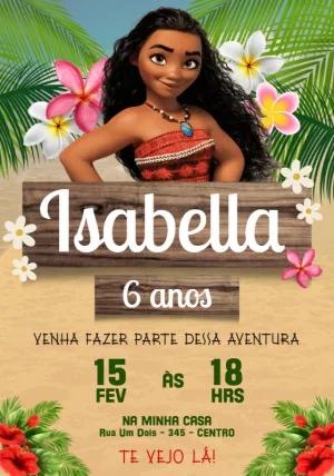 Convite de Aniversário Moana para Editar e Imprimir Online