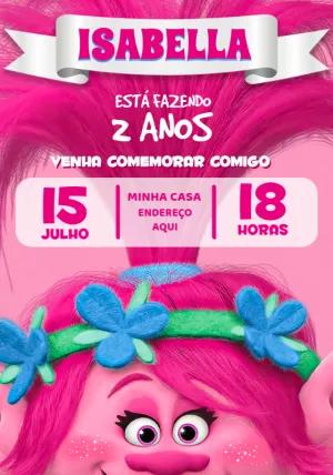 Convite de Aniversário Trolls para Editar e Imprimir