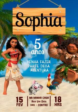 Convite de Aniversário Moana com Personagens para Editar Online