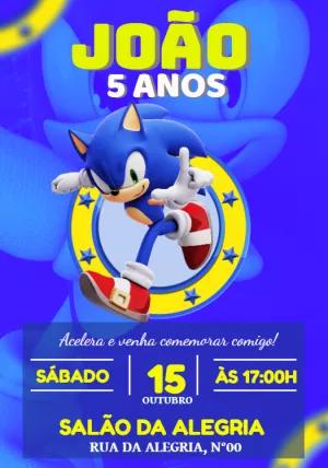 Convite de Aniversário Sonic para Editar e Imprimir