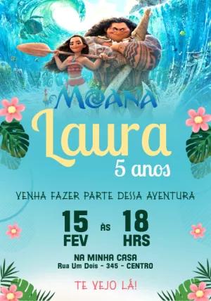 Convite Aniversário Moana com Personagens para Editar Online