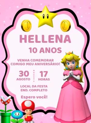 Convite Aniversário Princesa Peach para Editar Online