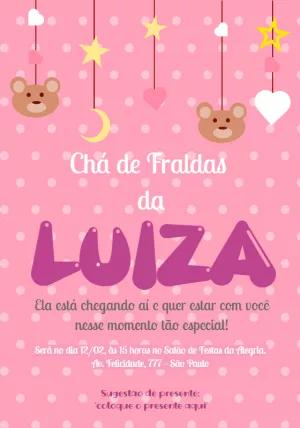 Convite Chá de Fraldas Ursinha Rosa para Editar Online