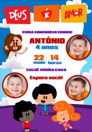 Convite de Aniversário 3 Palavrinhas com Foto para Editar Online