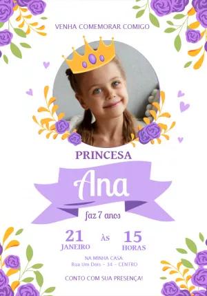 Convite de Aniversário Princesa com Foto para Editar Online