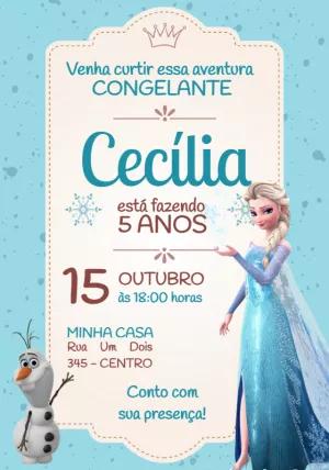 Convite Aniversário Frozen com Elsa para Editar Online