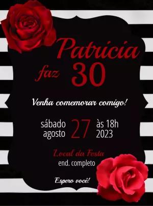 Convite de Aniversário Elegante com Rosas Vermelhas para Editar