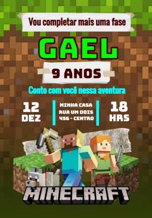 Convite de Aniversário Minecraft com Personagens para Editar